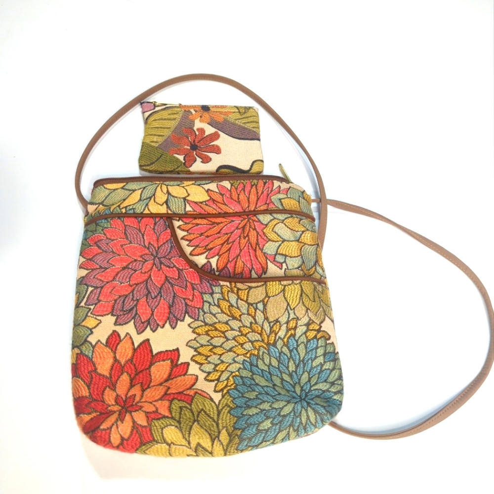 Danny K of Beverly Hills Floral Tapestry Crossbody Purse w/ Matching Coi…